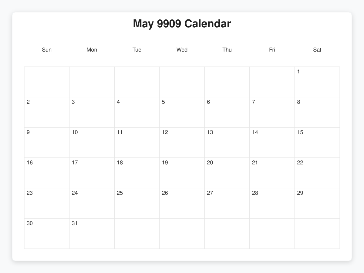 Printable May 9909 Calendars