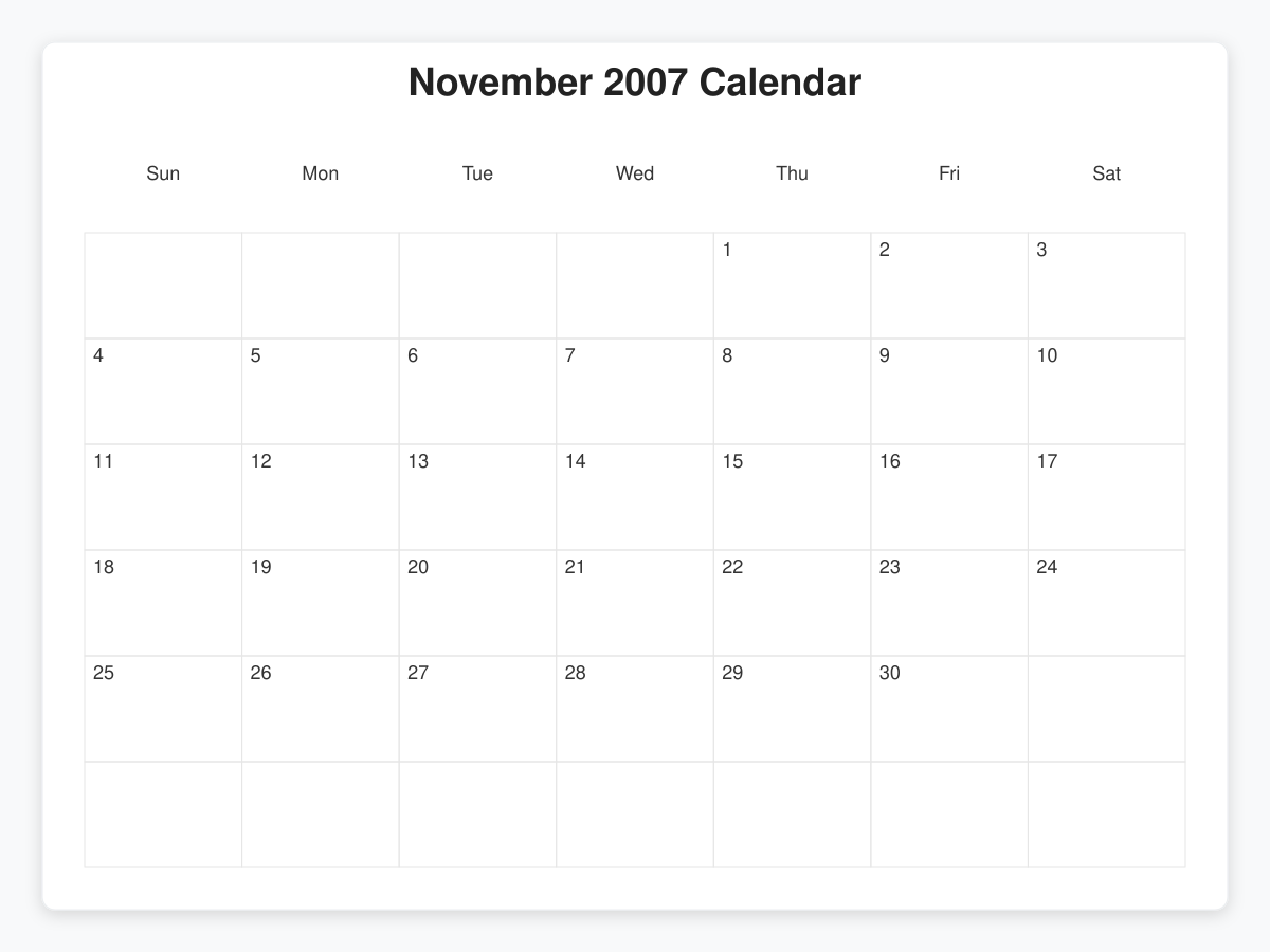 Printable November 2007 Calendars