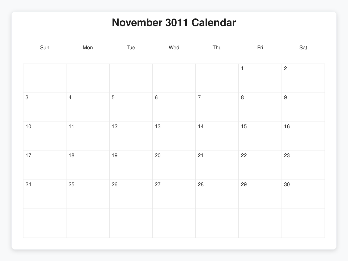 Printable November 3011 Calendars