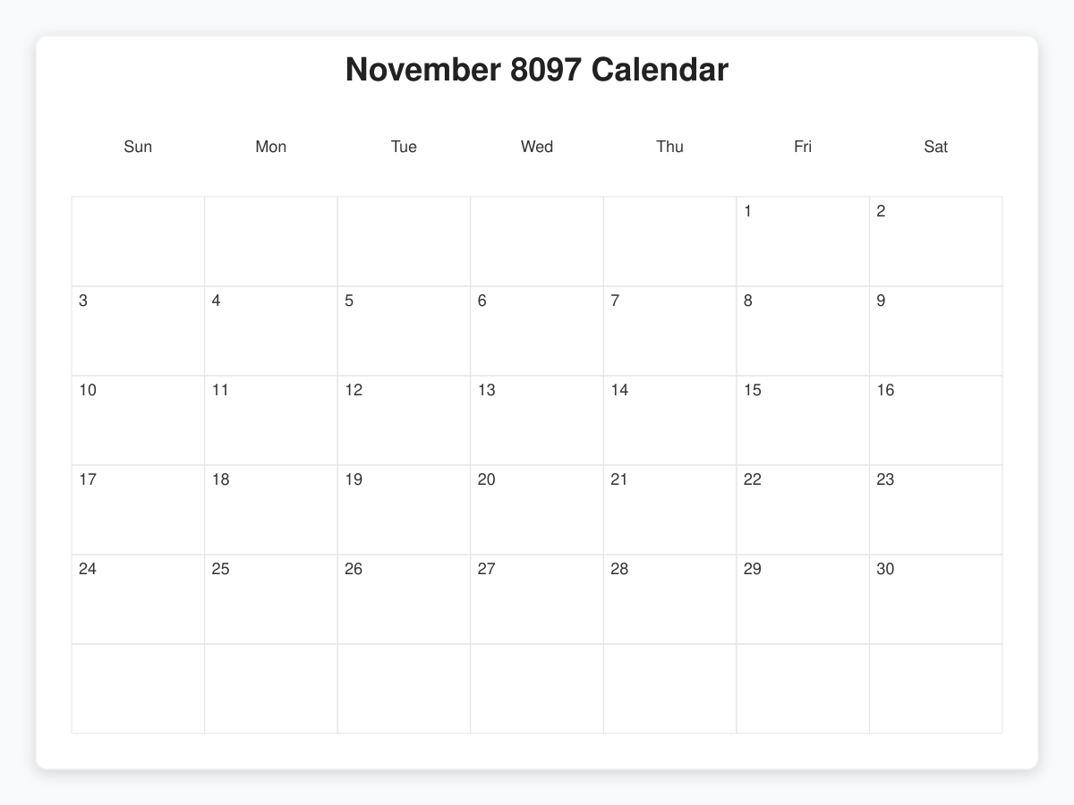 Printable November 8097 Calendars