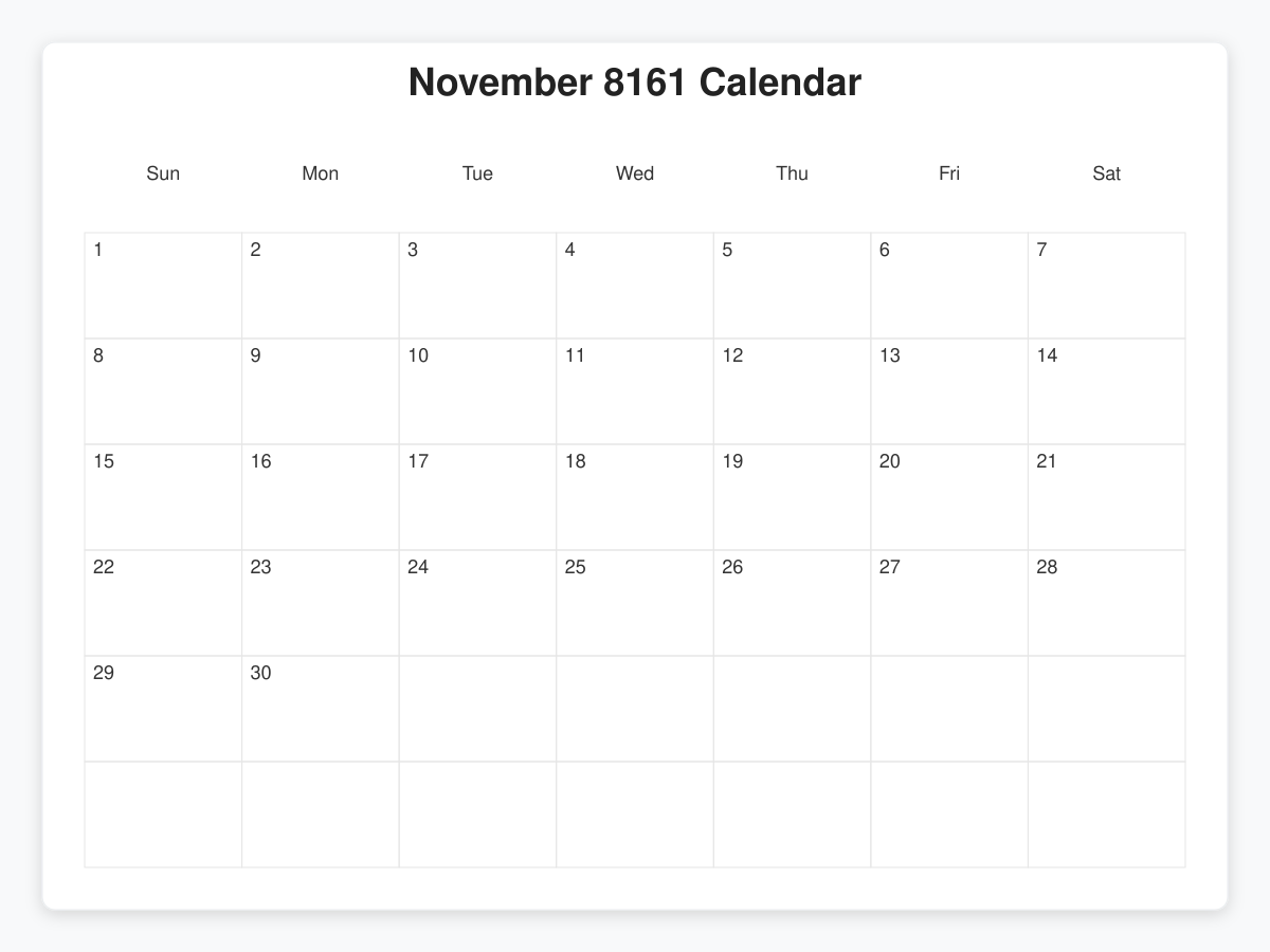 Printable November 8161 Calendars