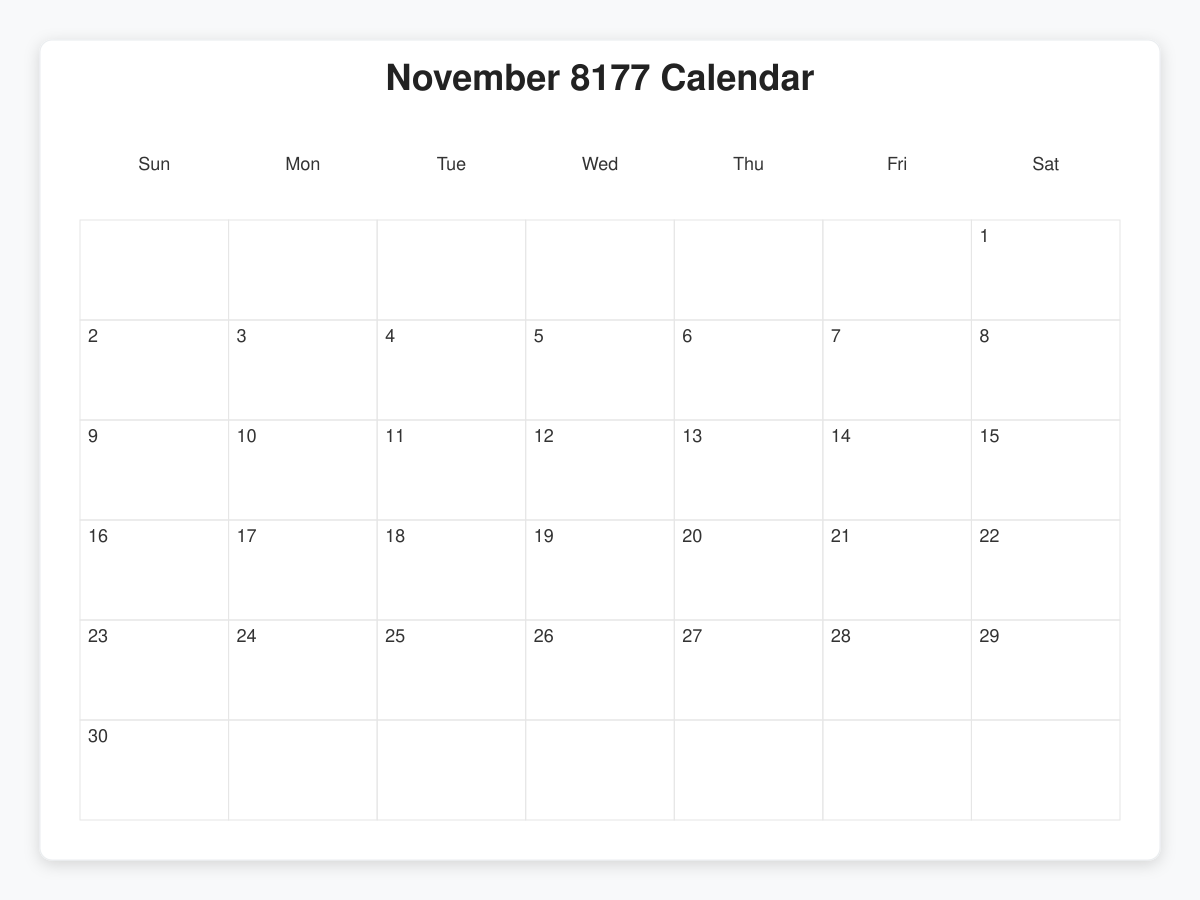 Printable November 8177 Calendars
