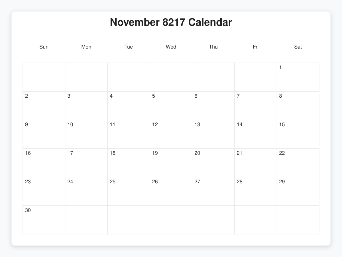 Printable November 8217 Calendars