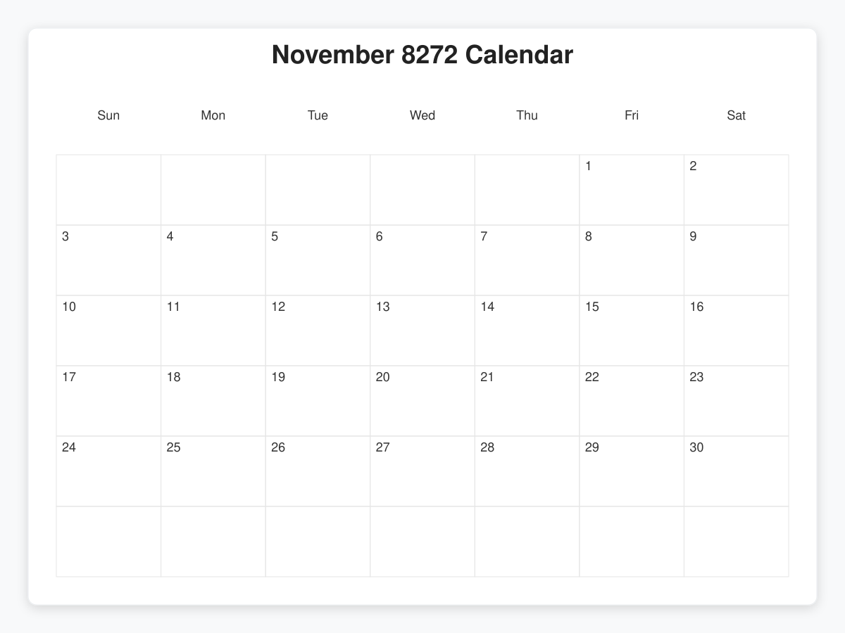 Printable November 8272 Calendars