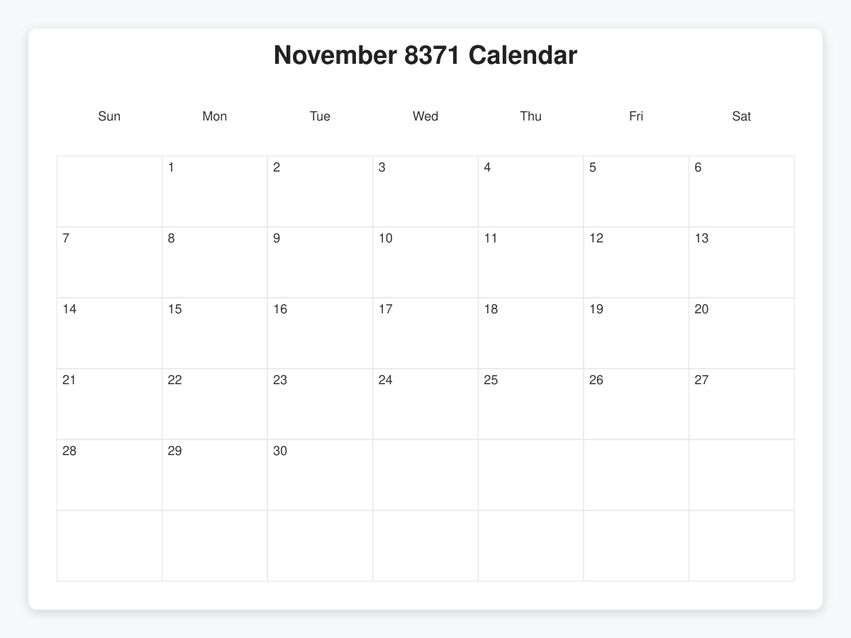 Printable November 8371 Calendars