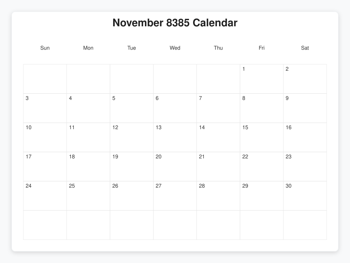 Printable November 8385 Calendars