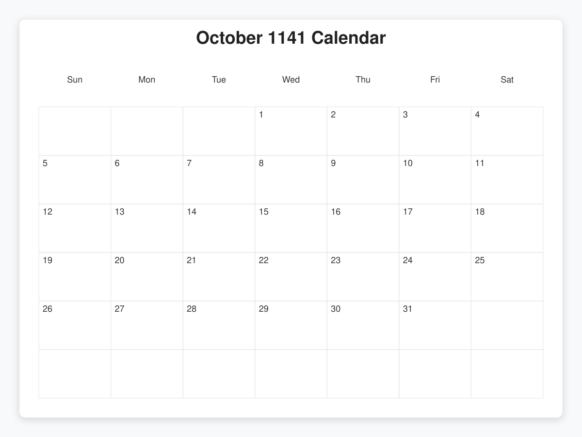 Printable October 1141 Calendars