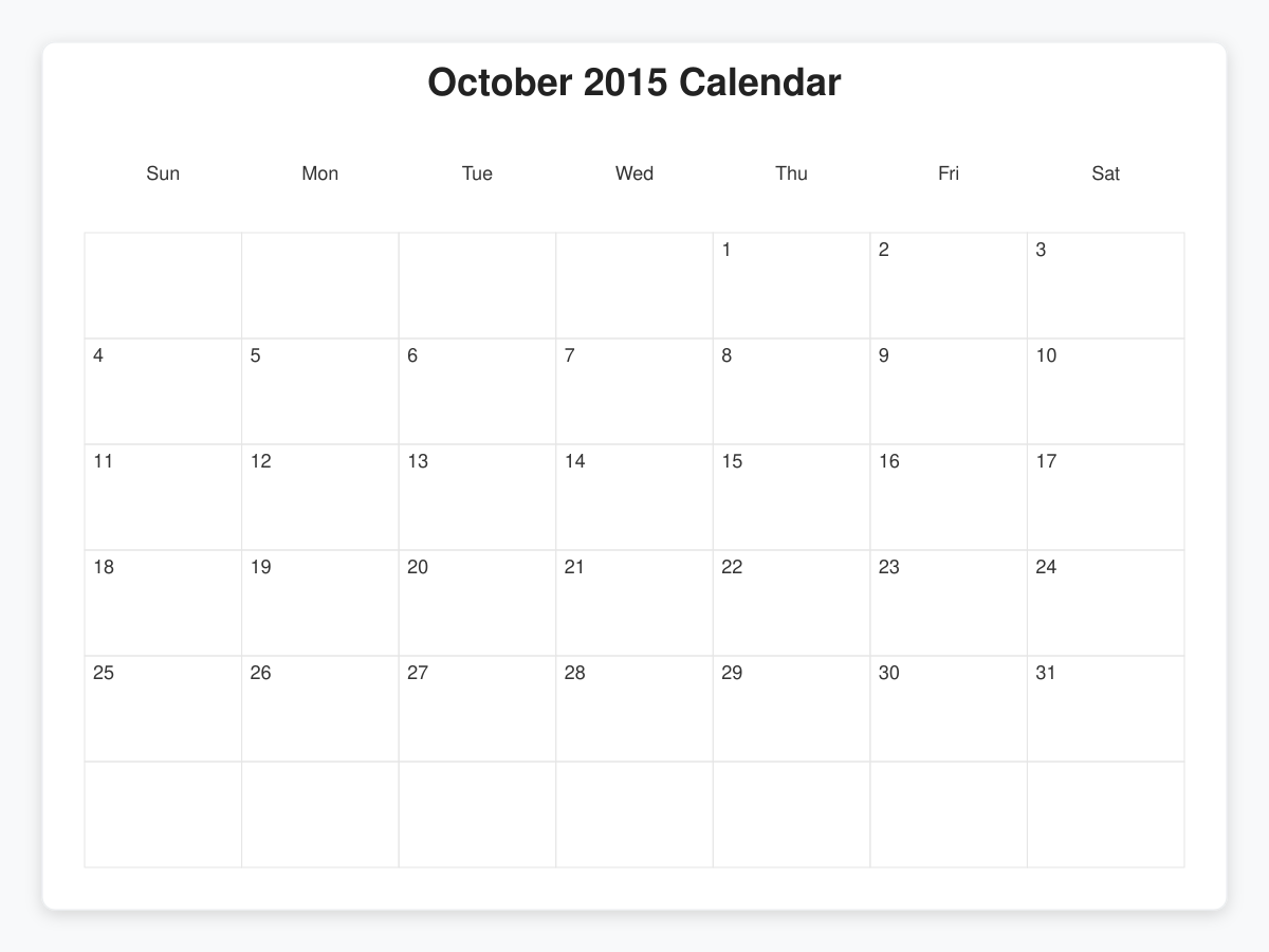 Printable October 2015 Calendars