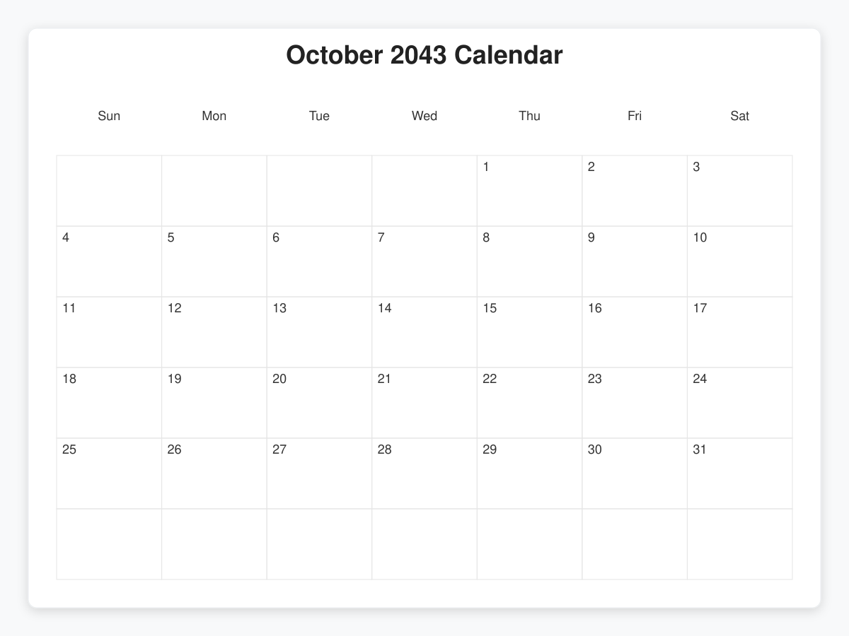 Printable October 2043 Calendars