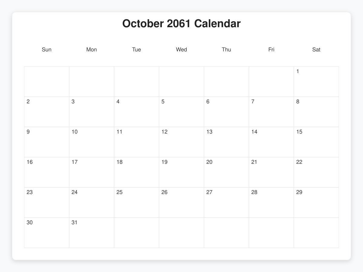 Printable October 2061 Calendars