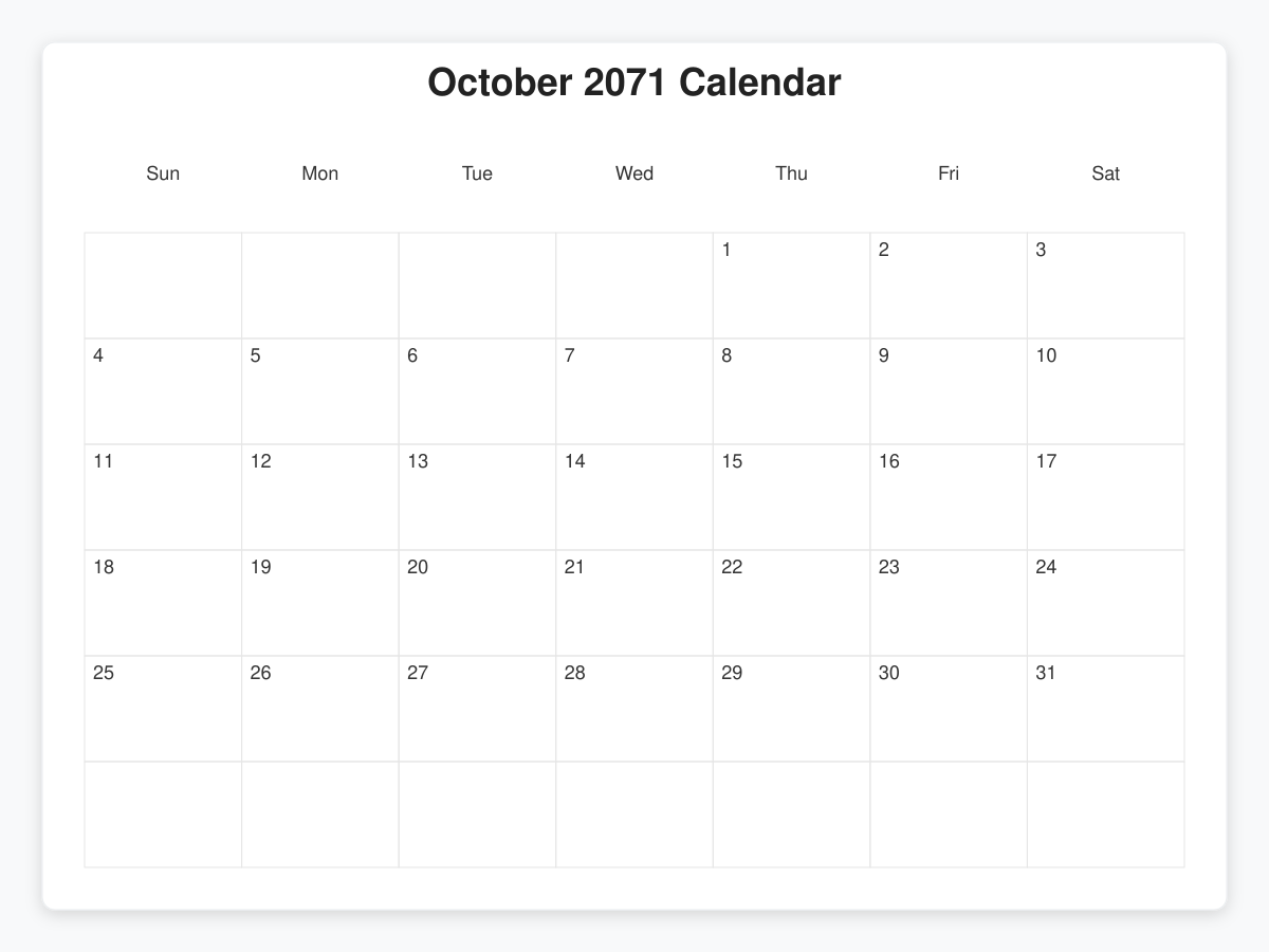 Printable October 2071 Calendars