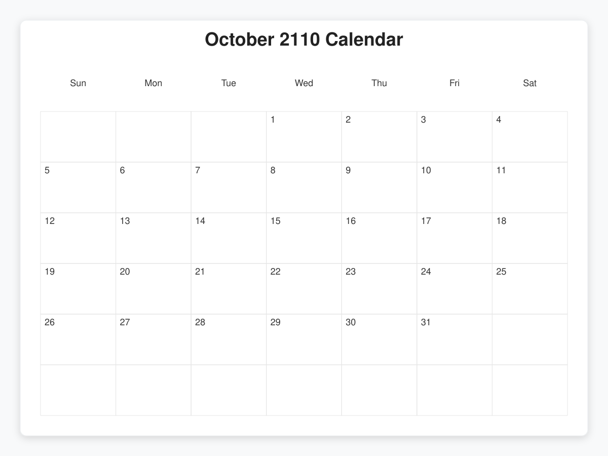 Printable October 2110 Calendars