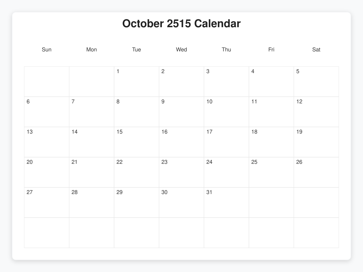 Printable October 2515 Calendars