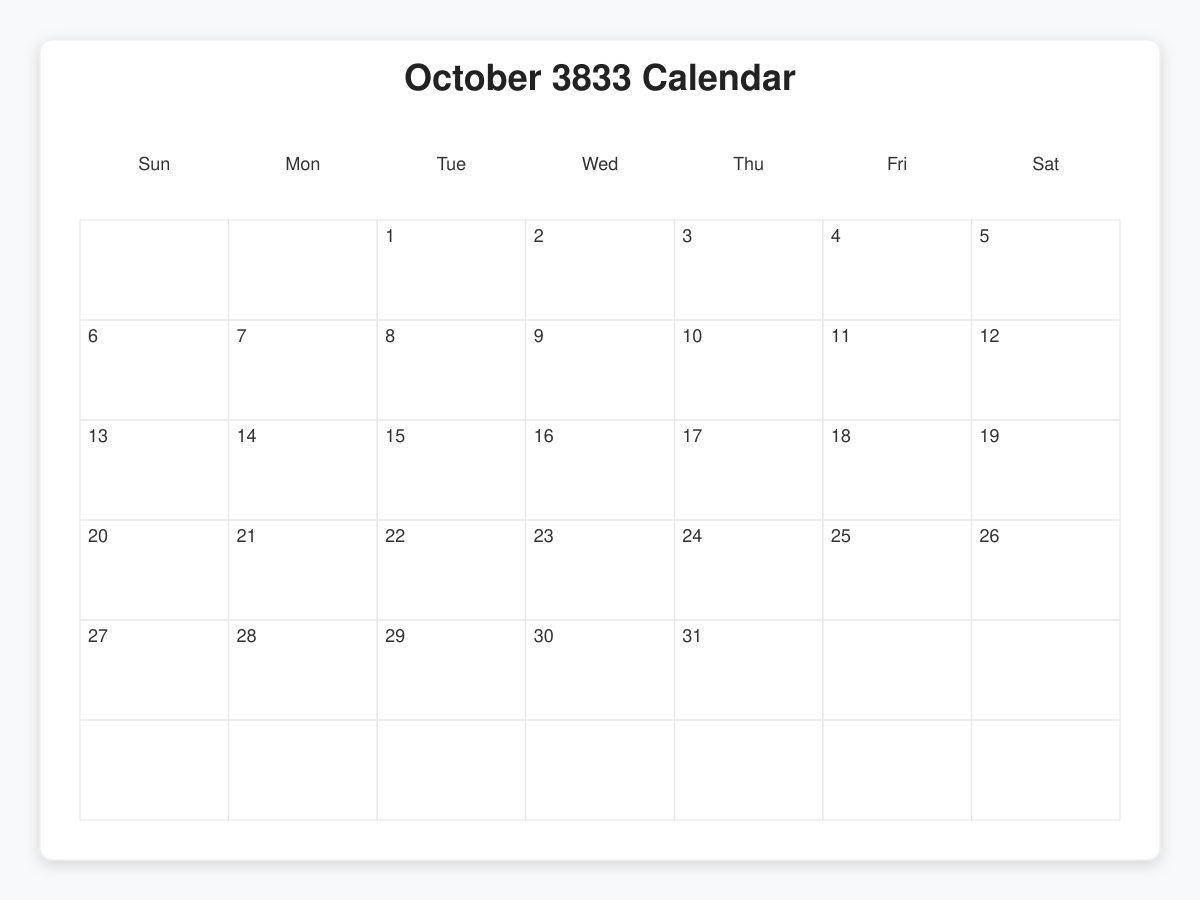 Printable October 3833 Calendars