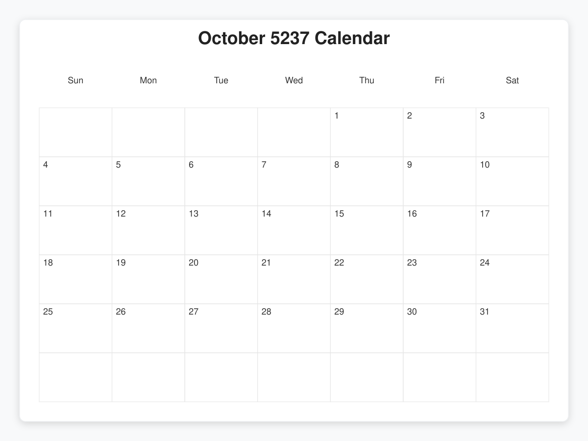 Printable October 5237 Calendars