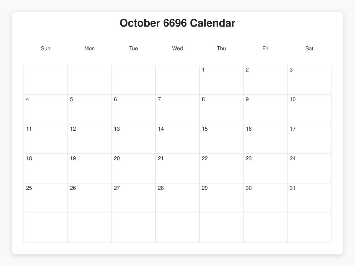 Printable October 6696 Calendars