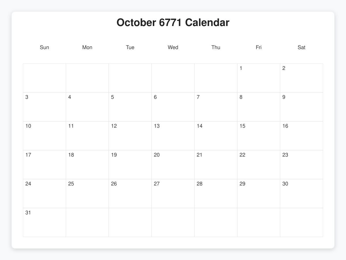 Printable October 6771 Calendars