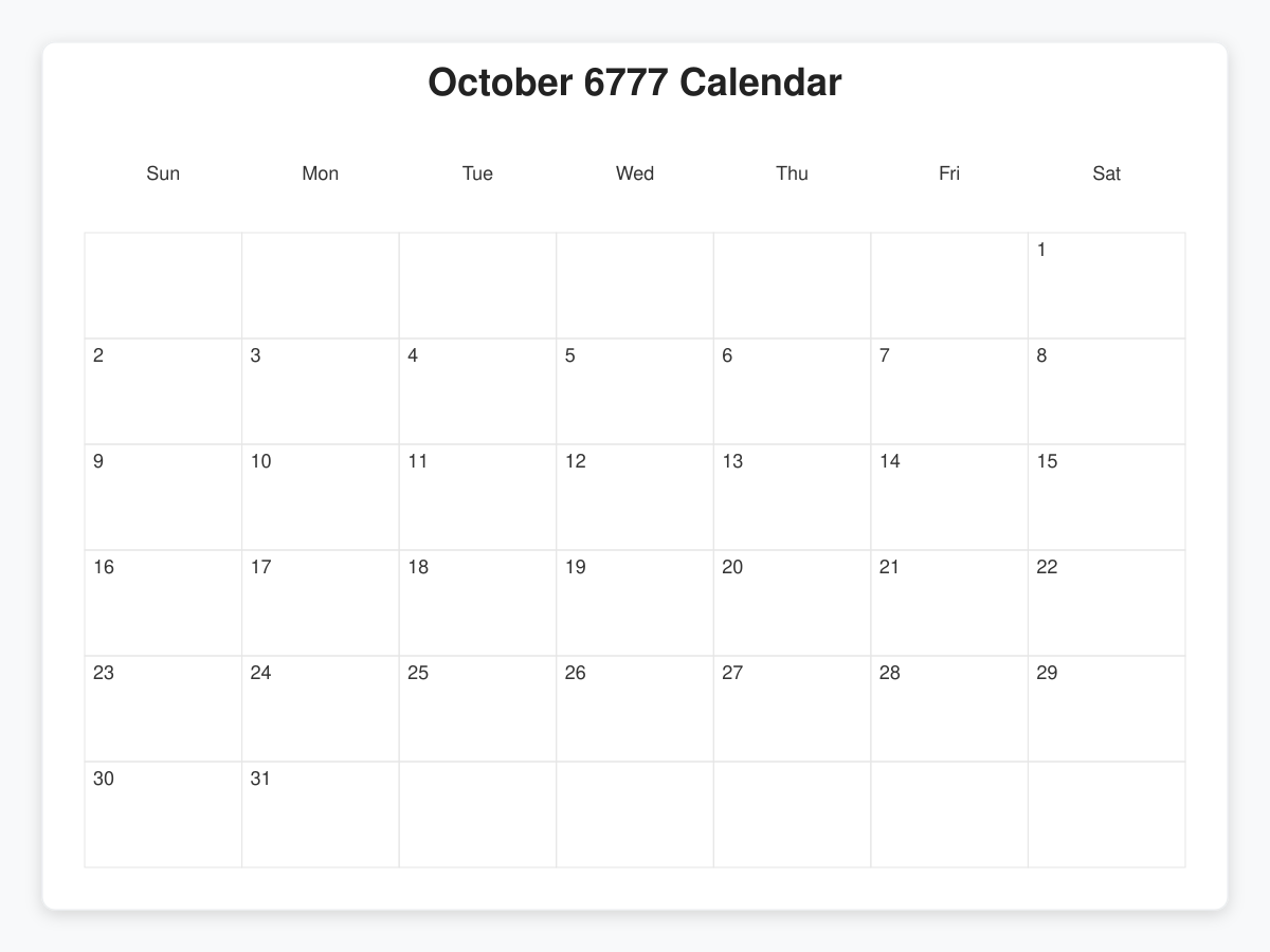 Printable October 6777 Calendars