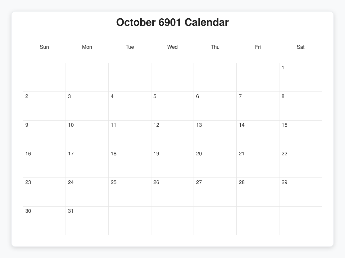 Printable October 6901 Calendars