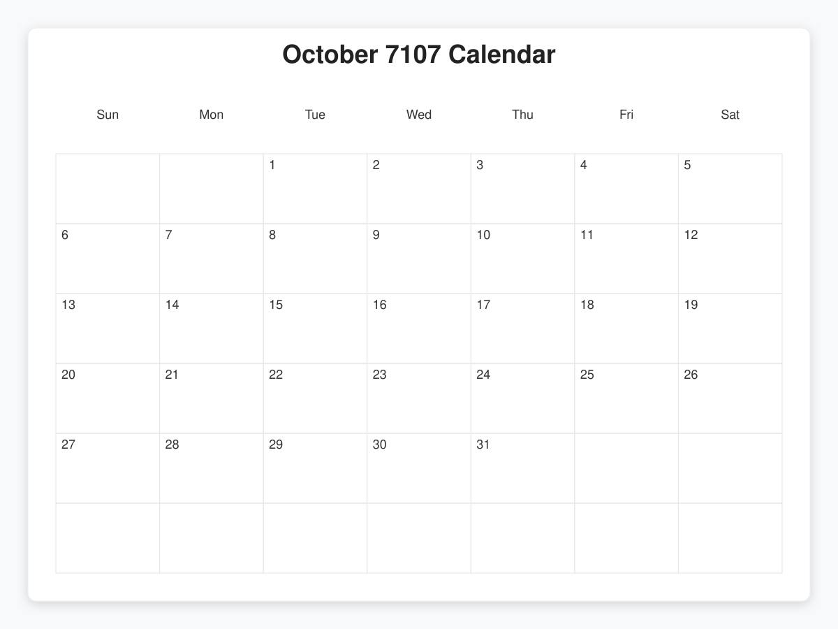 Printable October 7107 Calendars
