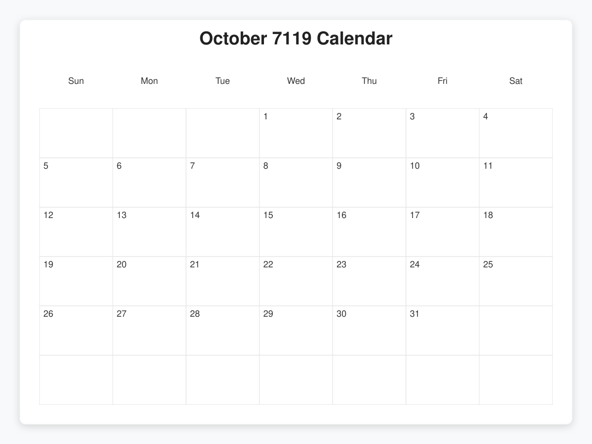 Printable October 7119 Calendars