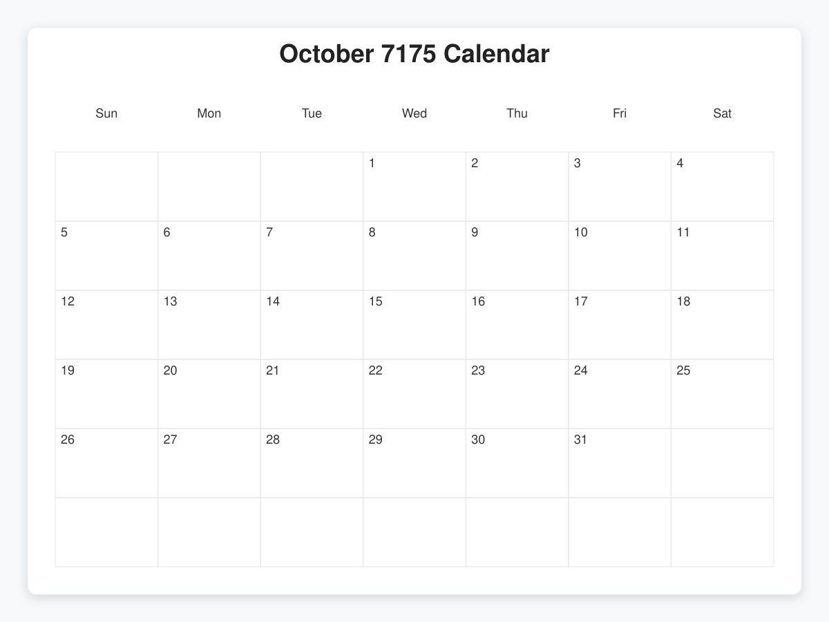 Printable October 7175 Calendars