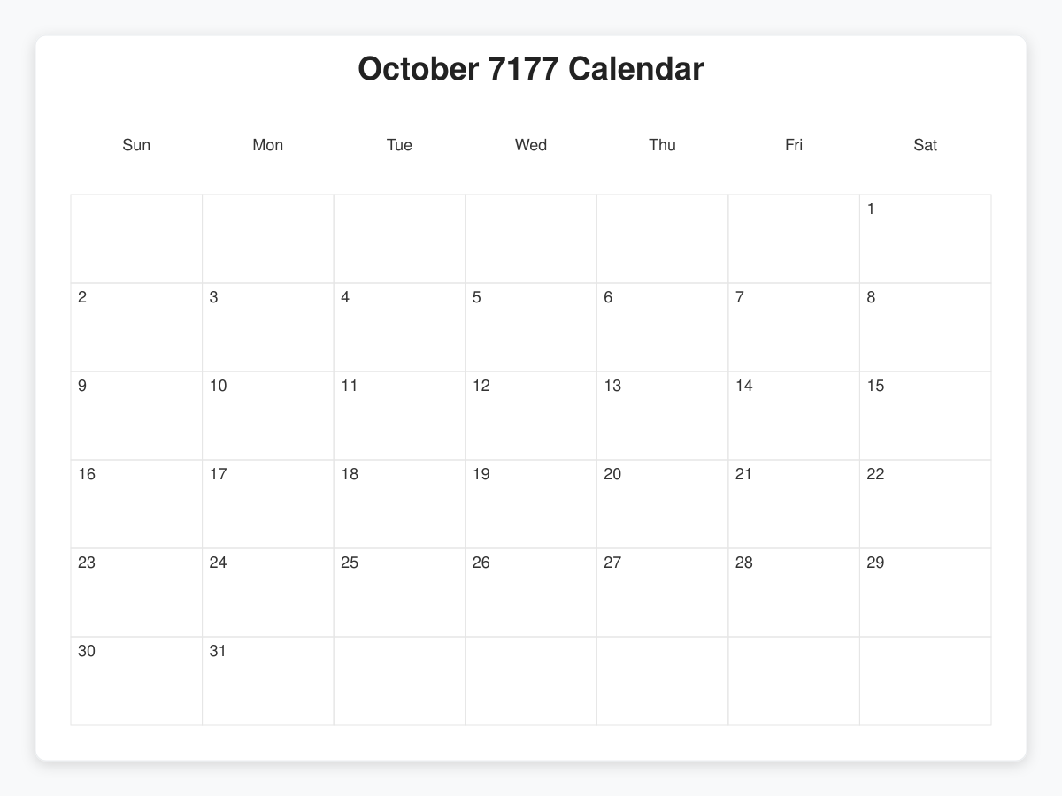 Printable October 7177 Calendars