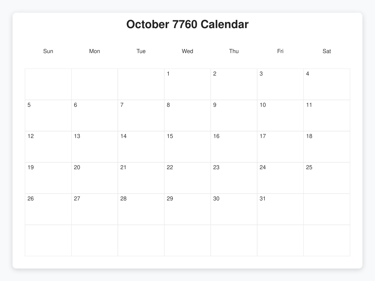Printable October 7760 Calendars
