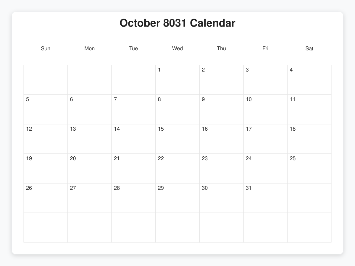 Printable October 8031 Calendars