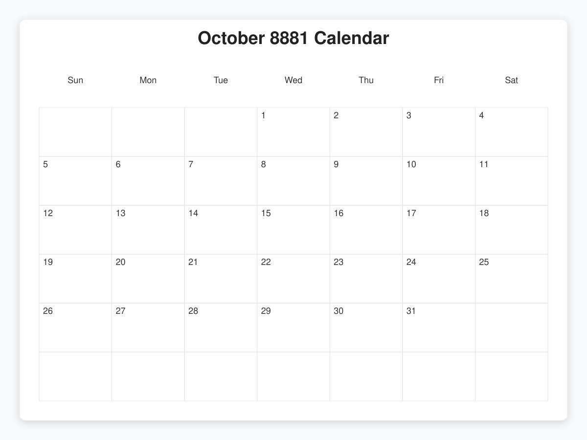Printable October 8881 Calendars