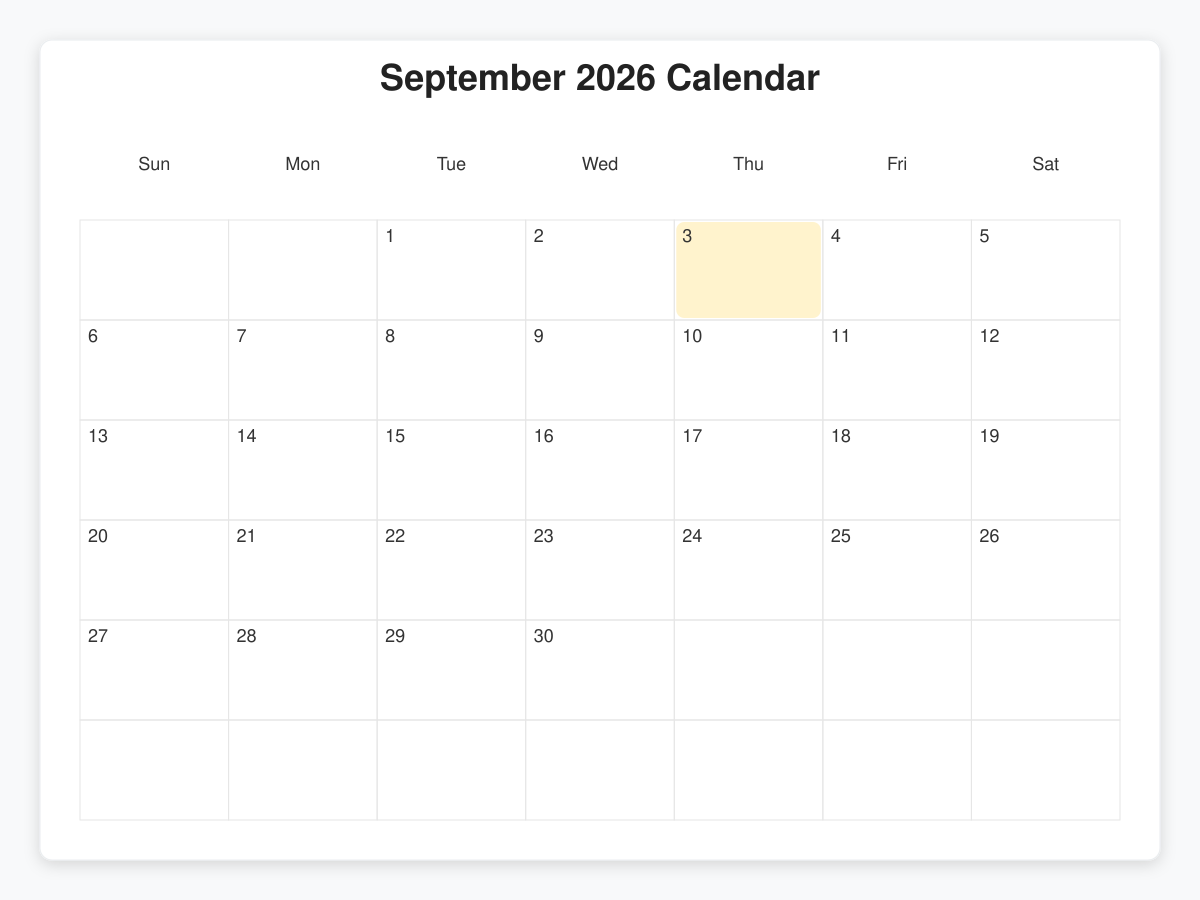 Printable September  Calendars