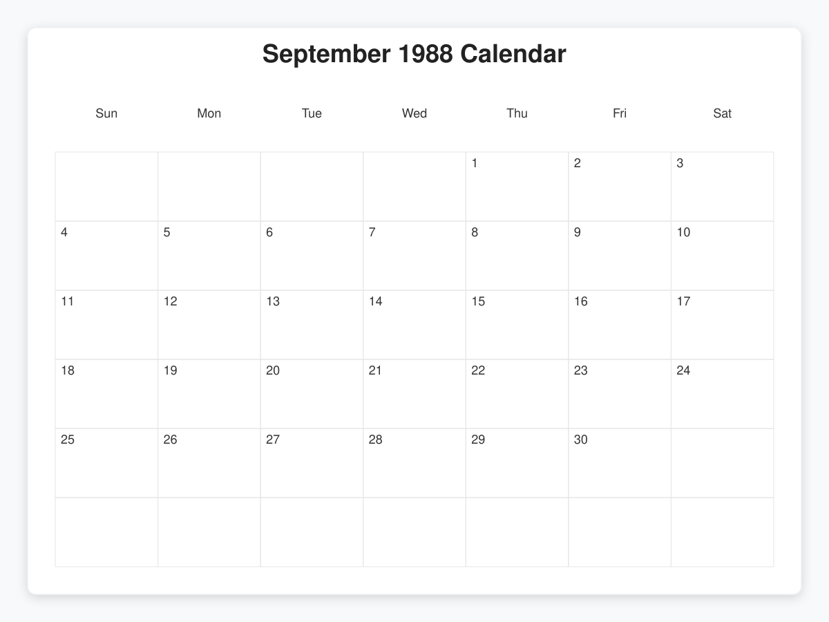 Printable September 1988 Calendars
