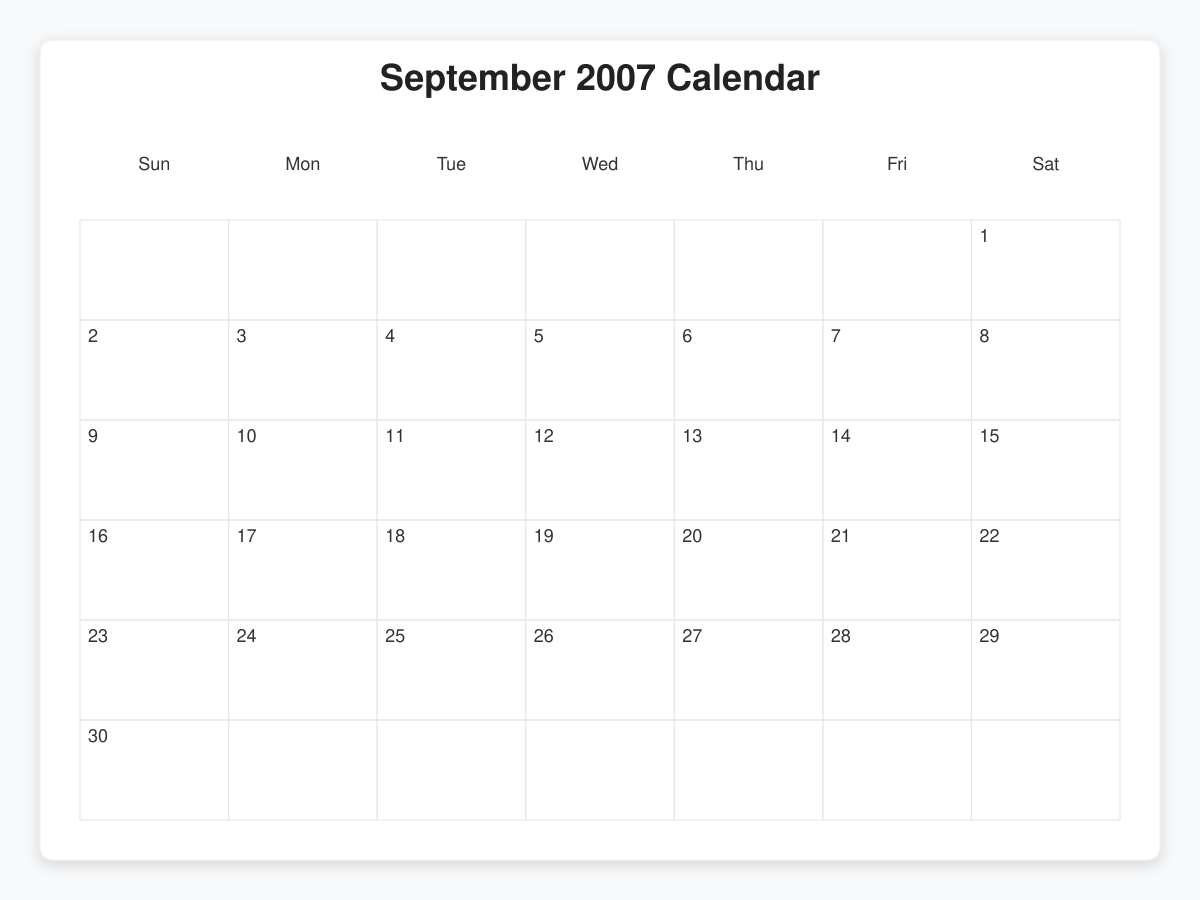 Printable September 2007 Calendars