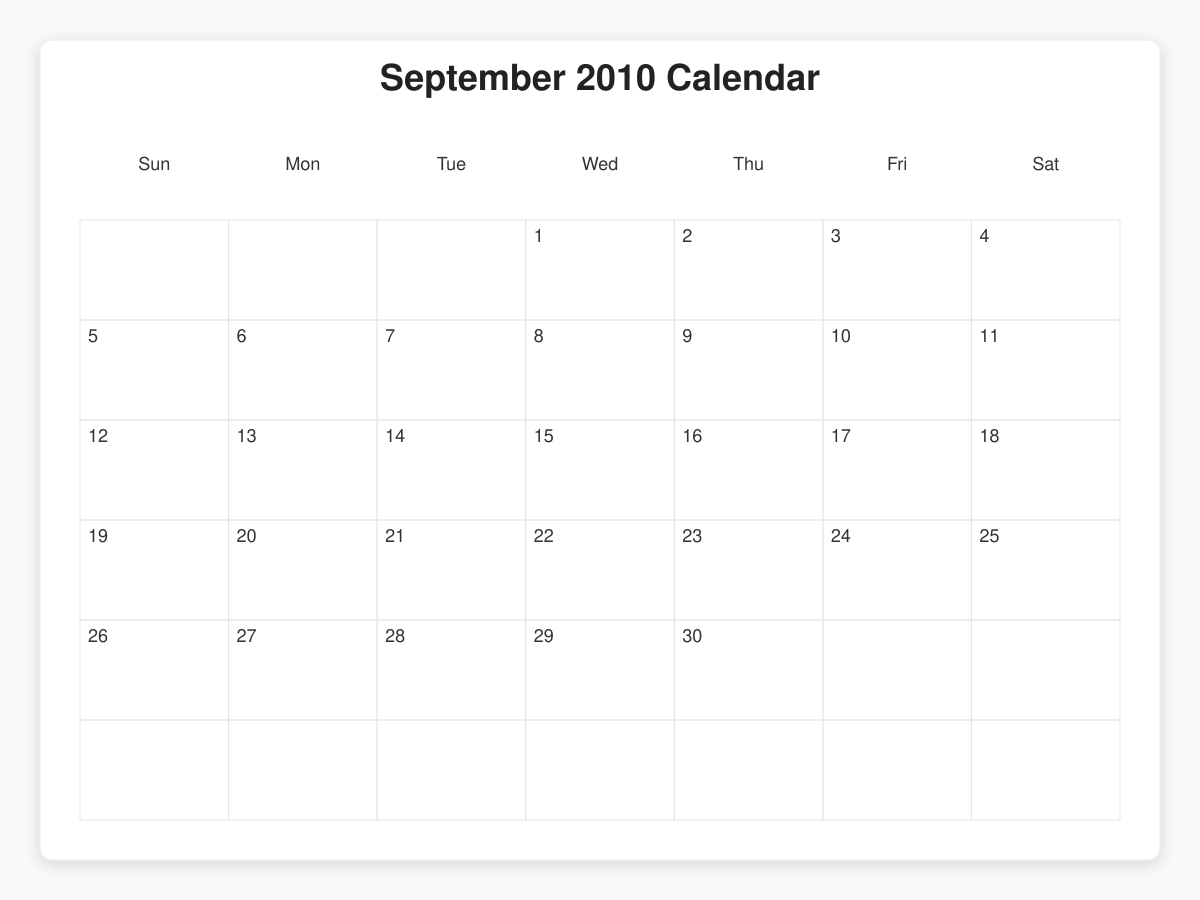 Printable September 2010 Calendars