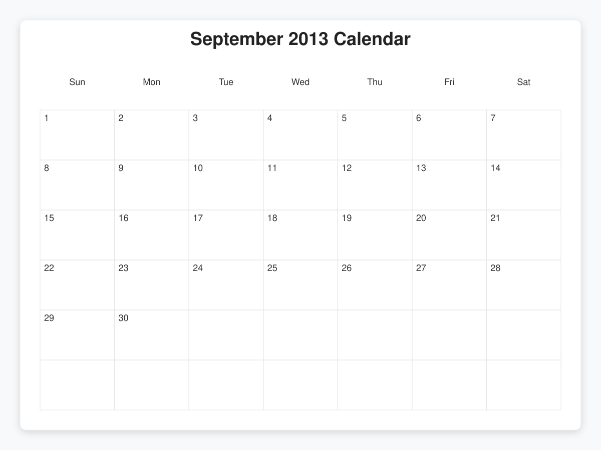 Printable September 2013 Calendars