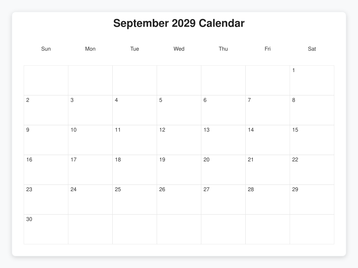 Printable September 2029 Calendars