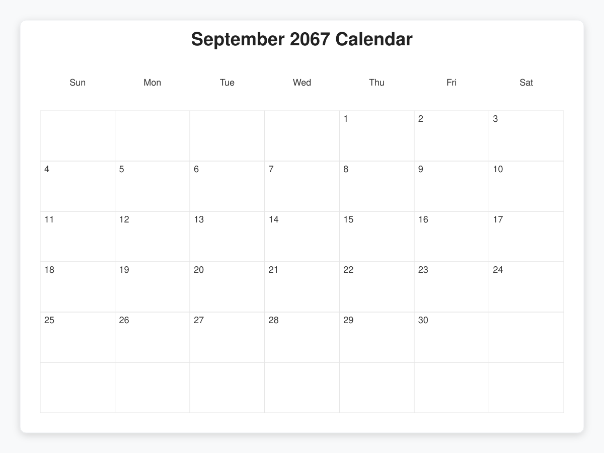 Printable September 2067 Calendars