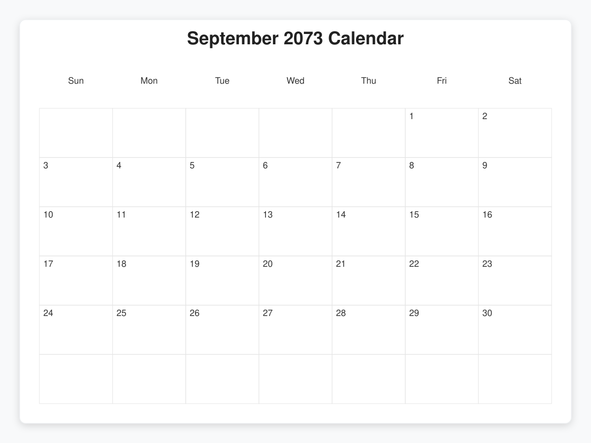 Printable September 2073 Calendars
