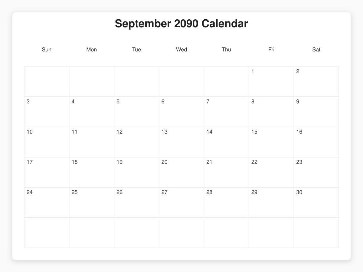 Printable September 2090 Calendars