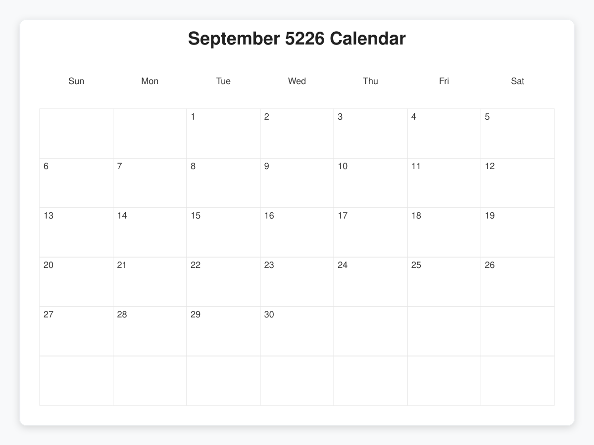 Printable September 5226 Calendars