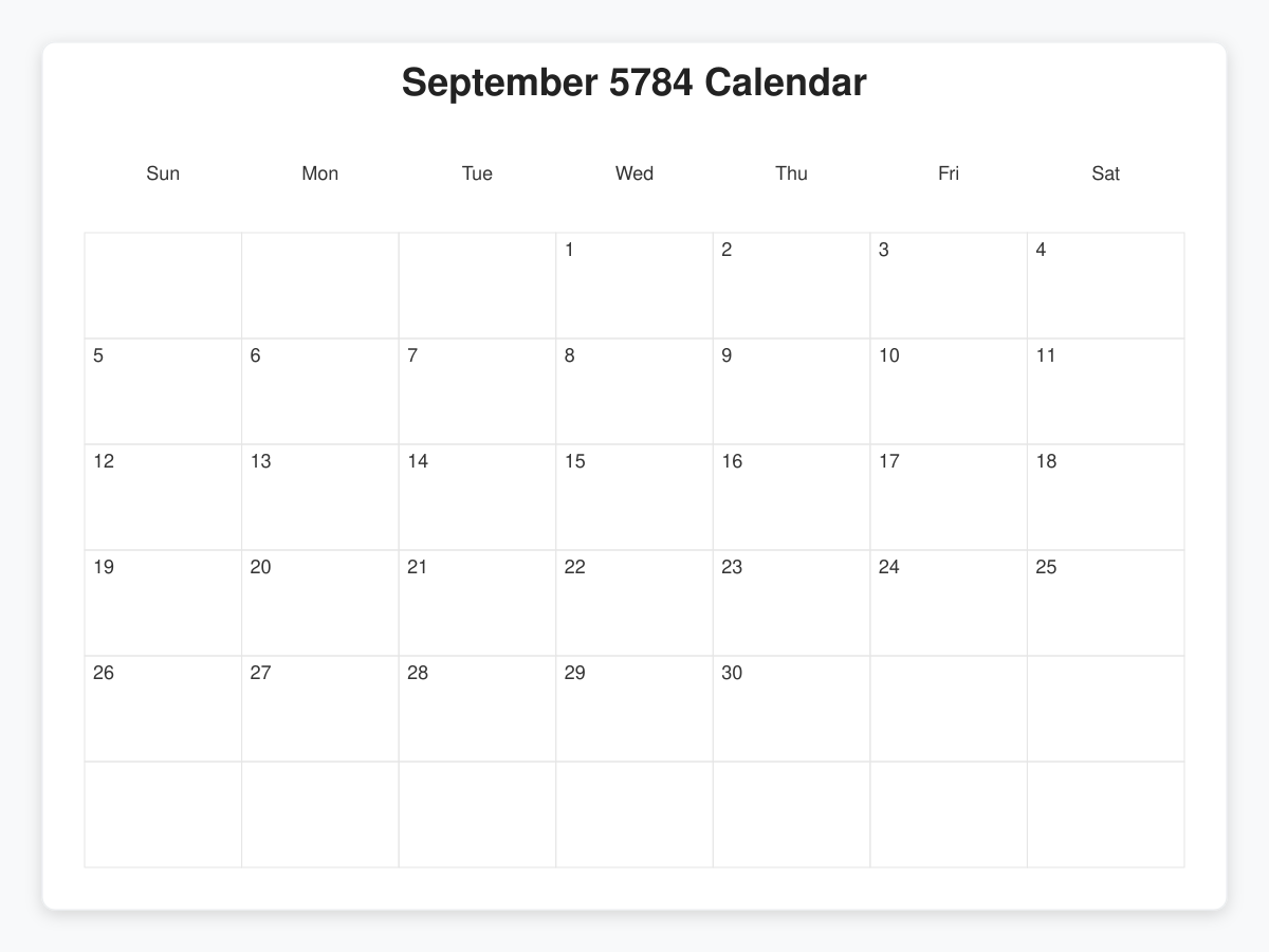 Printable September 5784 Calendars