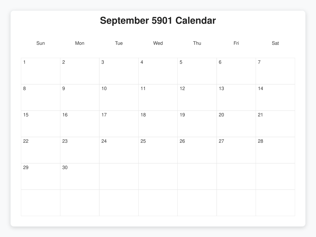 Printable September 5901 Calendars