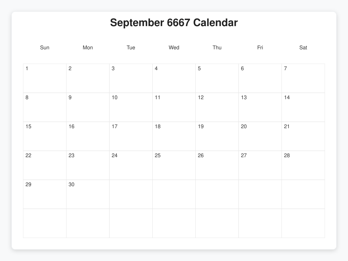Printable September 6667 Calendars