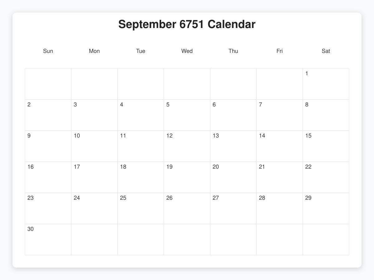 Printable September 6751 Calendars