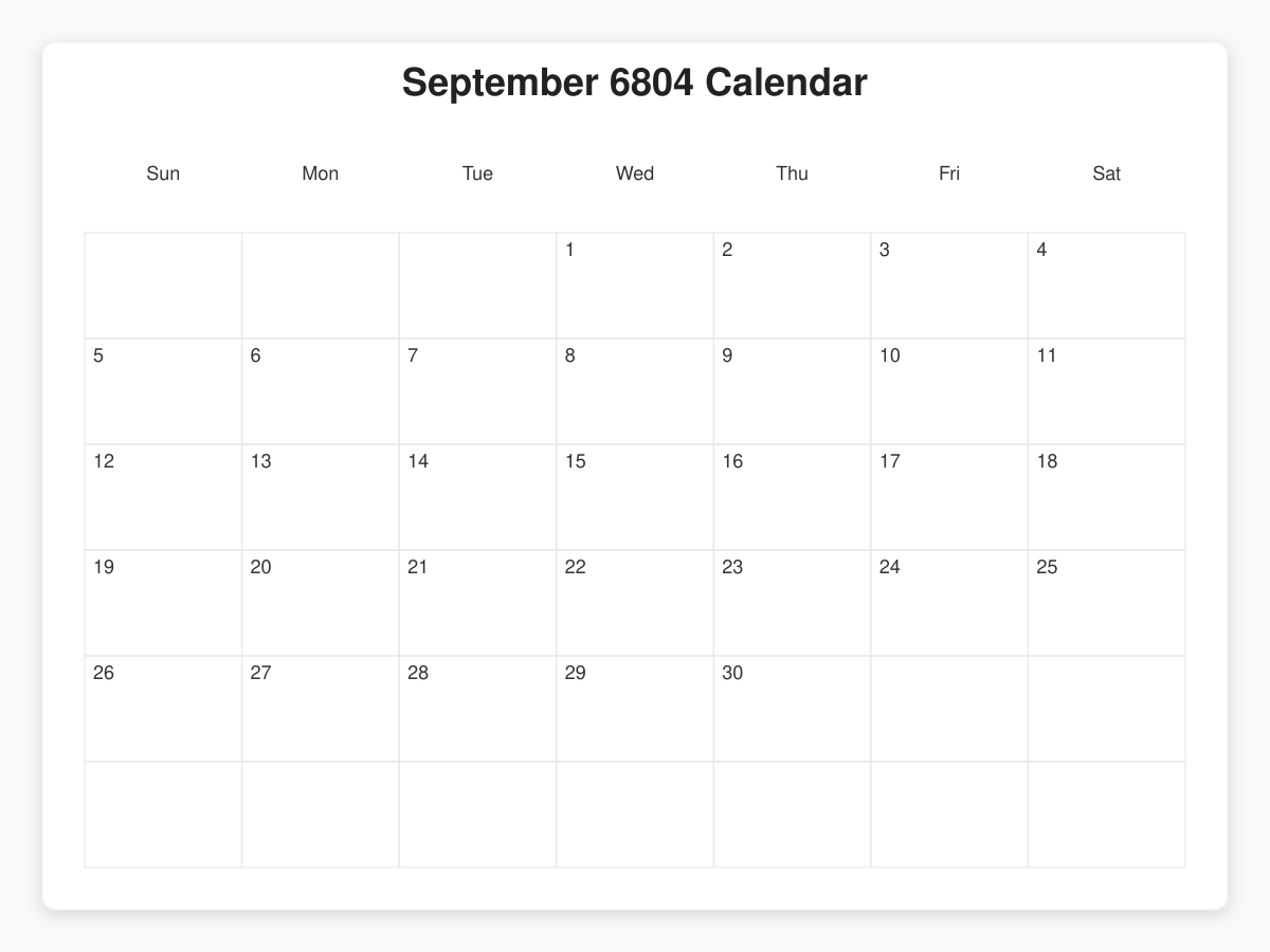Printable September 6804 Calendars