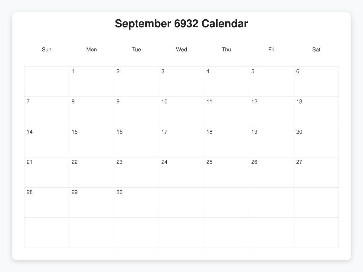 Printable September 6932 Calendars