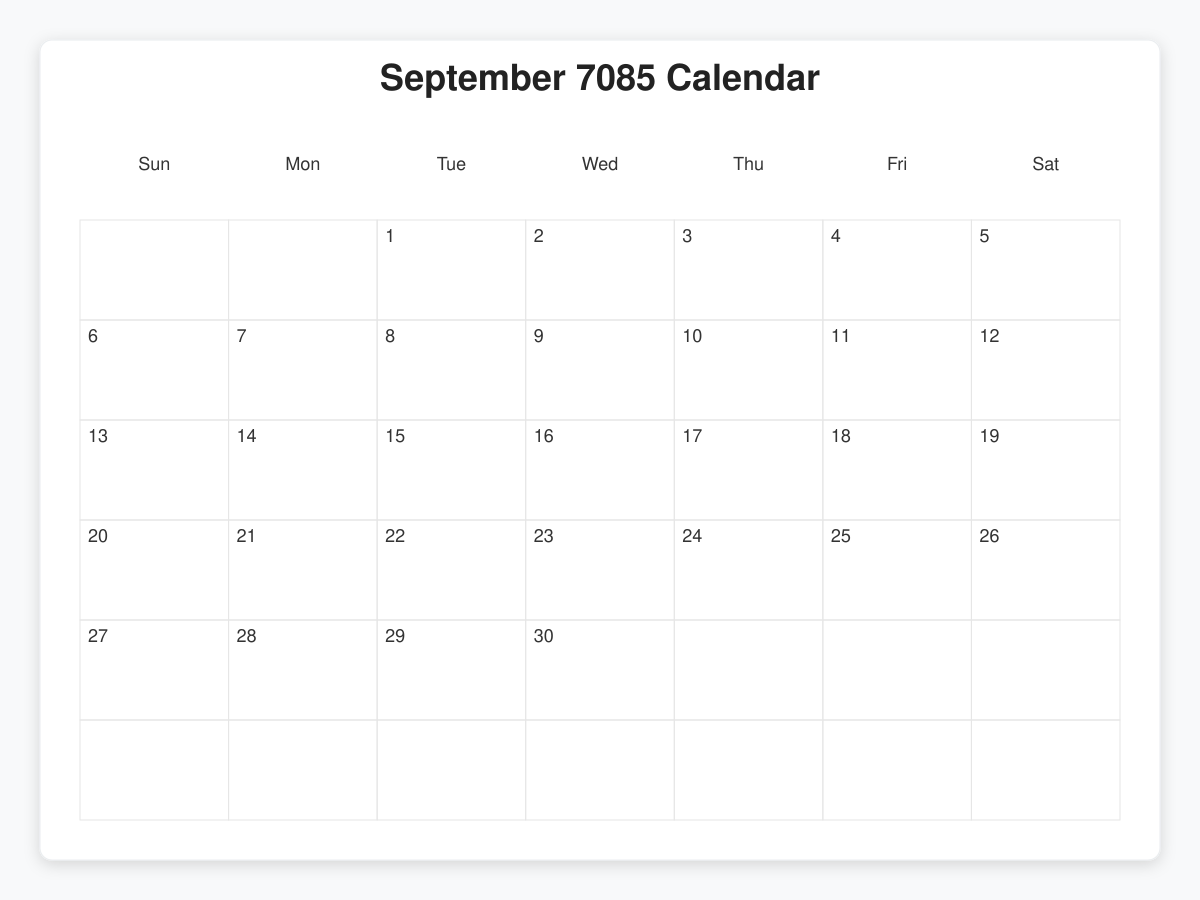 Printable September 7085 Calendars