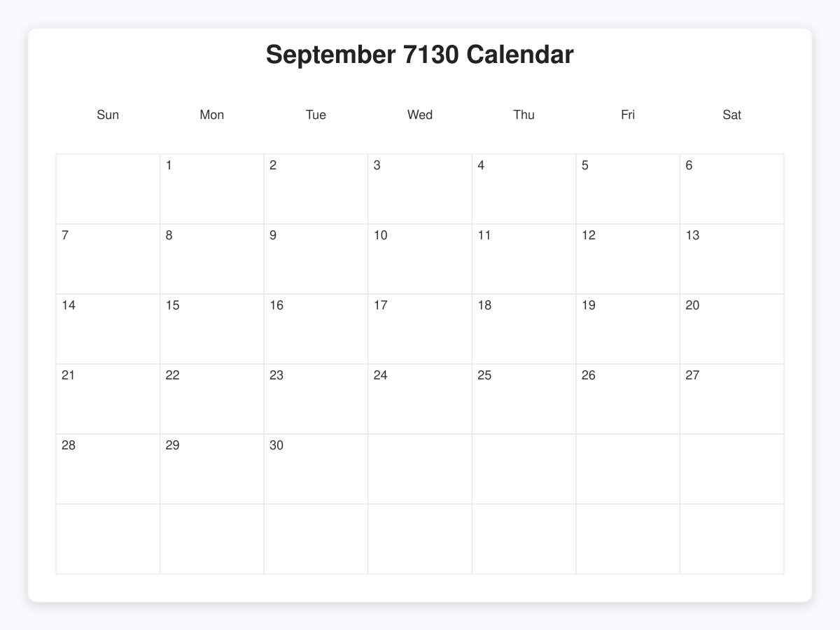 Printable September 7130 Calendars