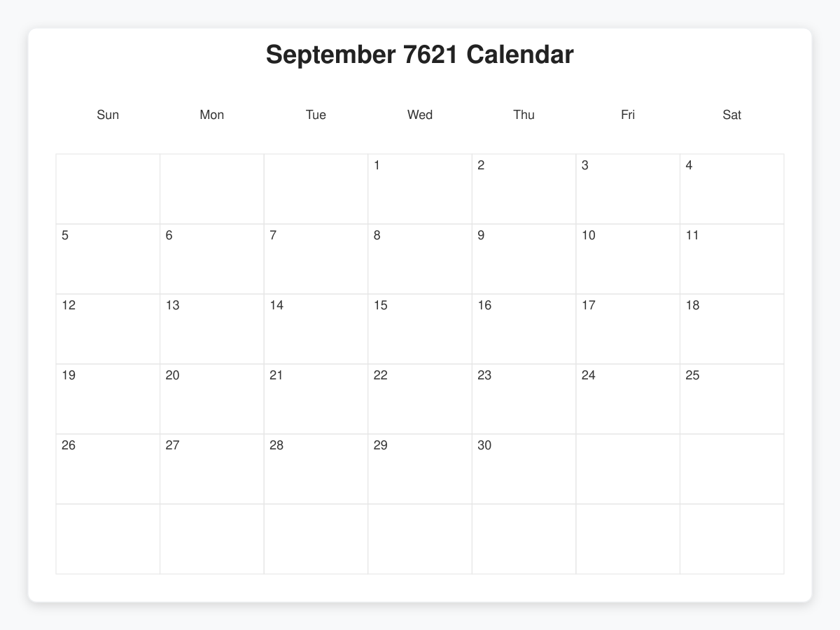 Printable September 7621 Calendars