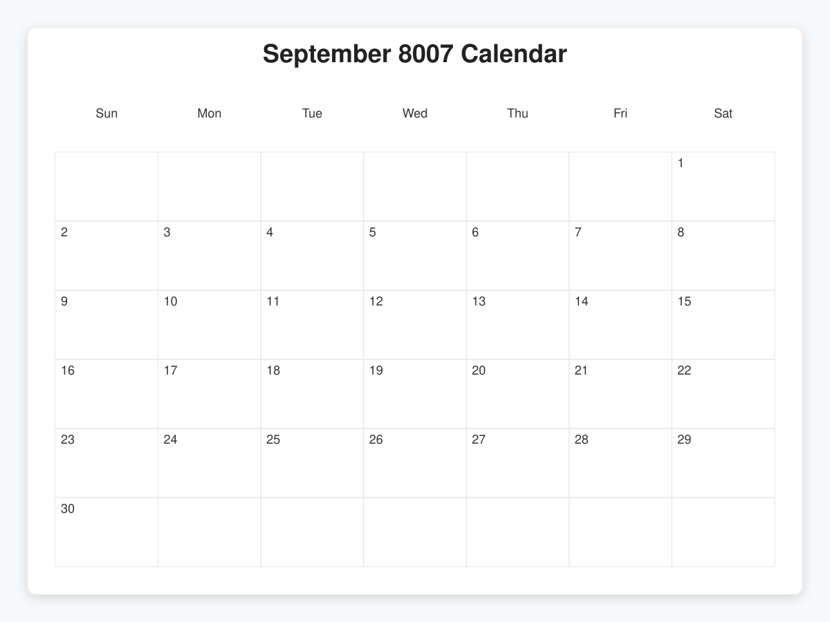Printable September 8007 Calendars